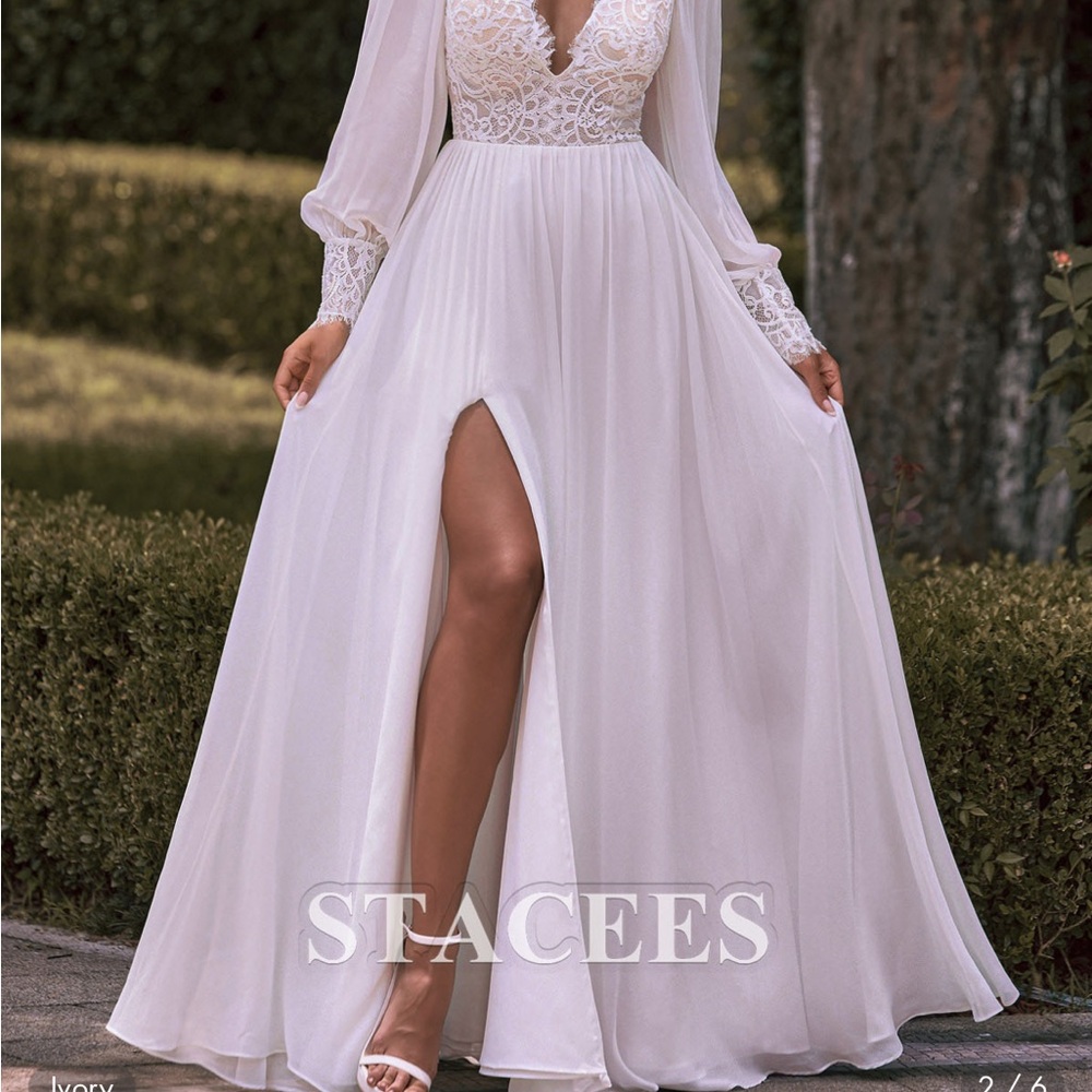 Stacees Ivory Long Sleeve Gown